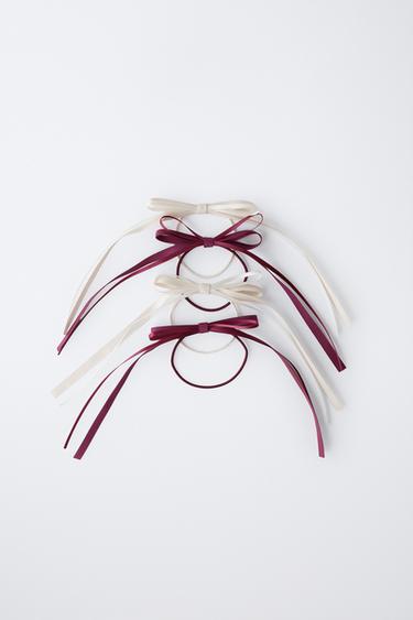 PACK OF FOUR BOW SCRUNCHIES - Ecru by Zara