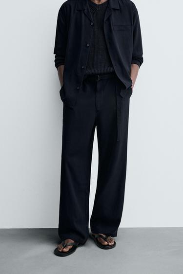 RELAXED FIT TROUSERS WITH BELT - Navy blue by Zara - Image 1