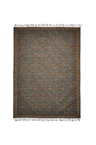 MANTA COM JACQUARD DE FLORES - Azul da Zara