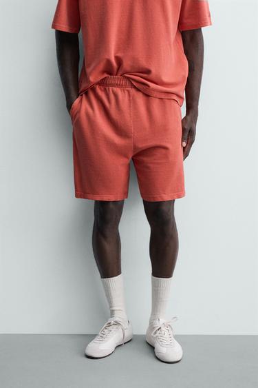 FADED WAFFLE-KNIT BERMUDA SHORTS - Red by Zara