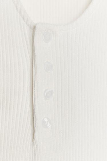 Zara RIBBED MIDI BUTTON DRESS - White