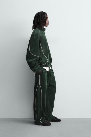 BLOUSON EN VELOURS AVEC LISERÉS - Vert de Zara - Image 3