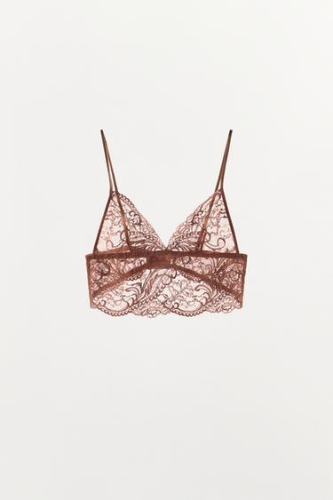 LACE TRIANGLE BRA - Beige-pink by Zara
