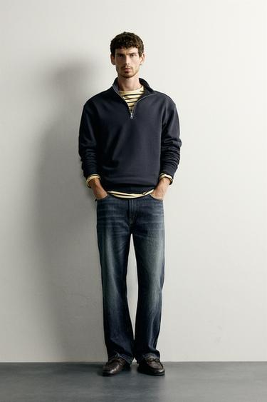 BASIC QUARTER-ZIP SWEATSHIRT - Navy blue by Zara