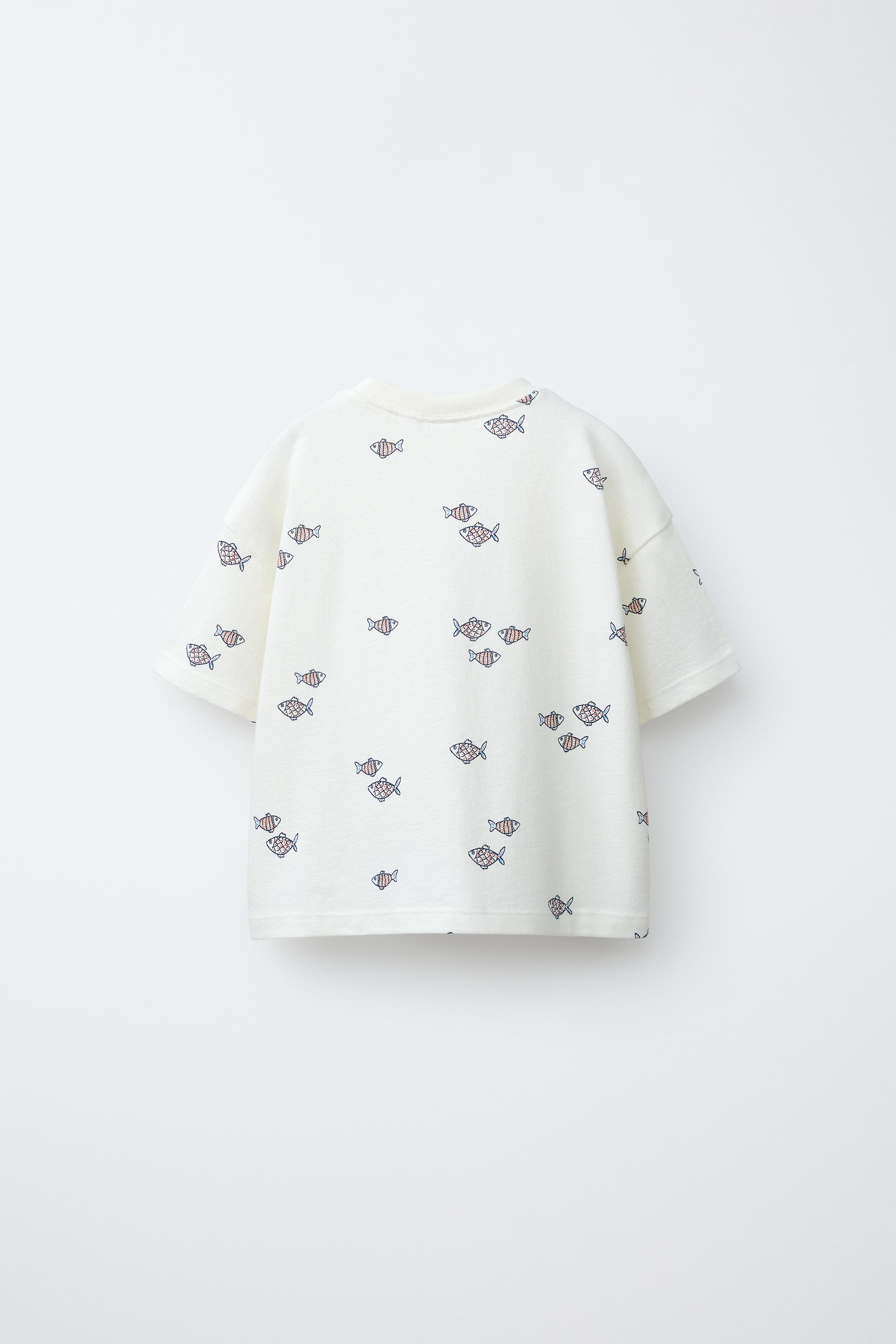 FISH PRINT T-SHIRT — Ecru