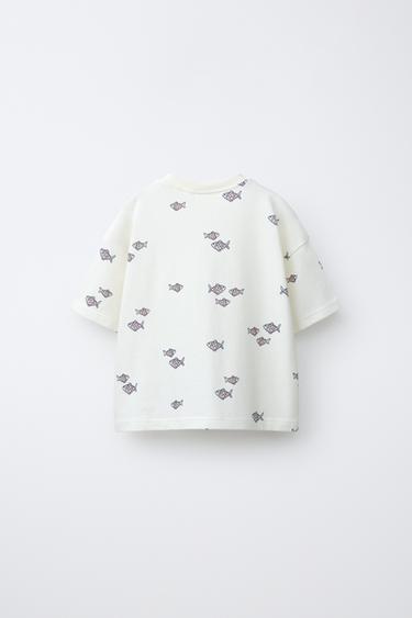 T-SHIRT À IMPRIMÉ POISSONS - Écru de Zara - Image 1