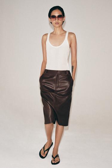 JUPE MIDI EN CUIR ZW COLLECTION ÉDITION LIMITÉE - Marron de Zara - Image 3