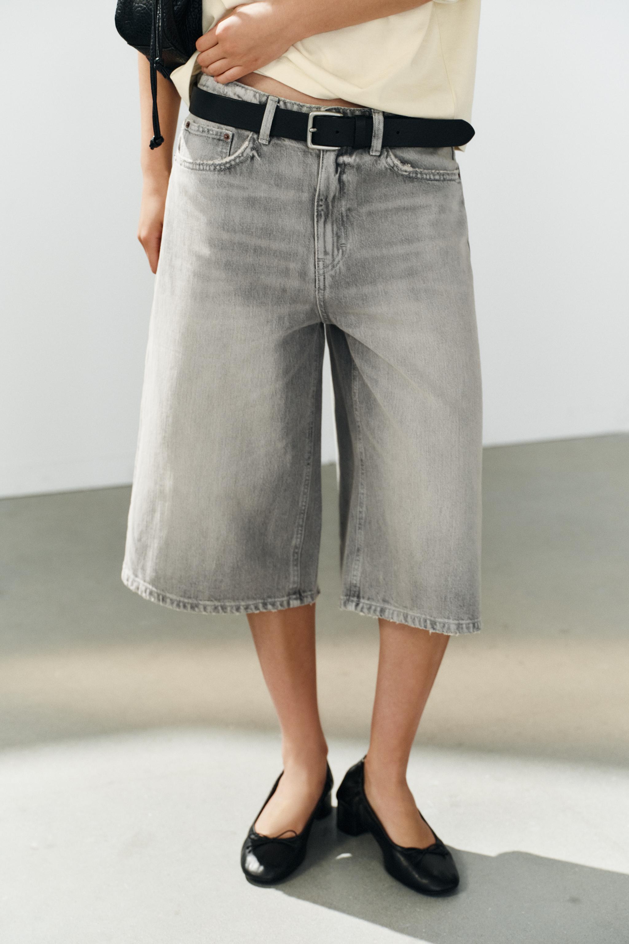TRF BAGGY DENIM JORTS — Light gray