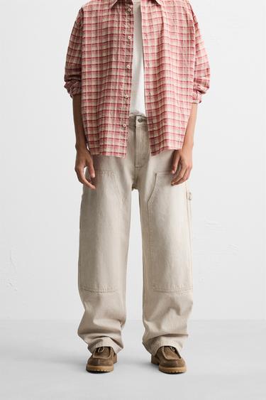 WASHED CARPENTER POCKET TROUSERS - Stone by Zara