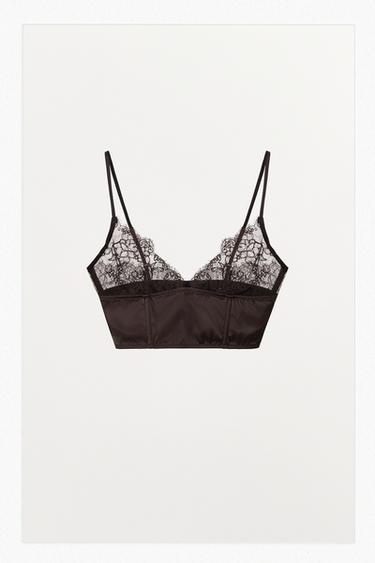 CONTRAST SATIN LACE BRALETTE - Dark brown by Zara