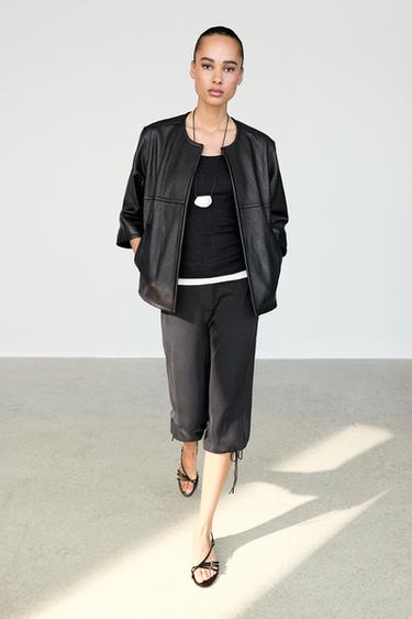 Pantalón capri bajo lazada mezcla seda - Negro de Zara - Imagen 0