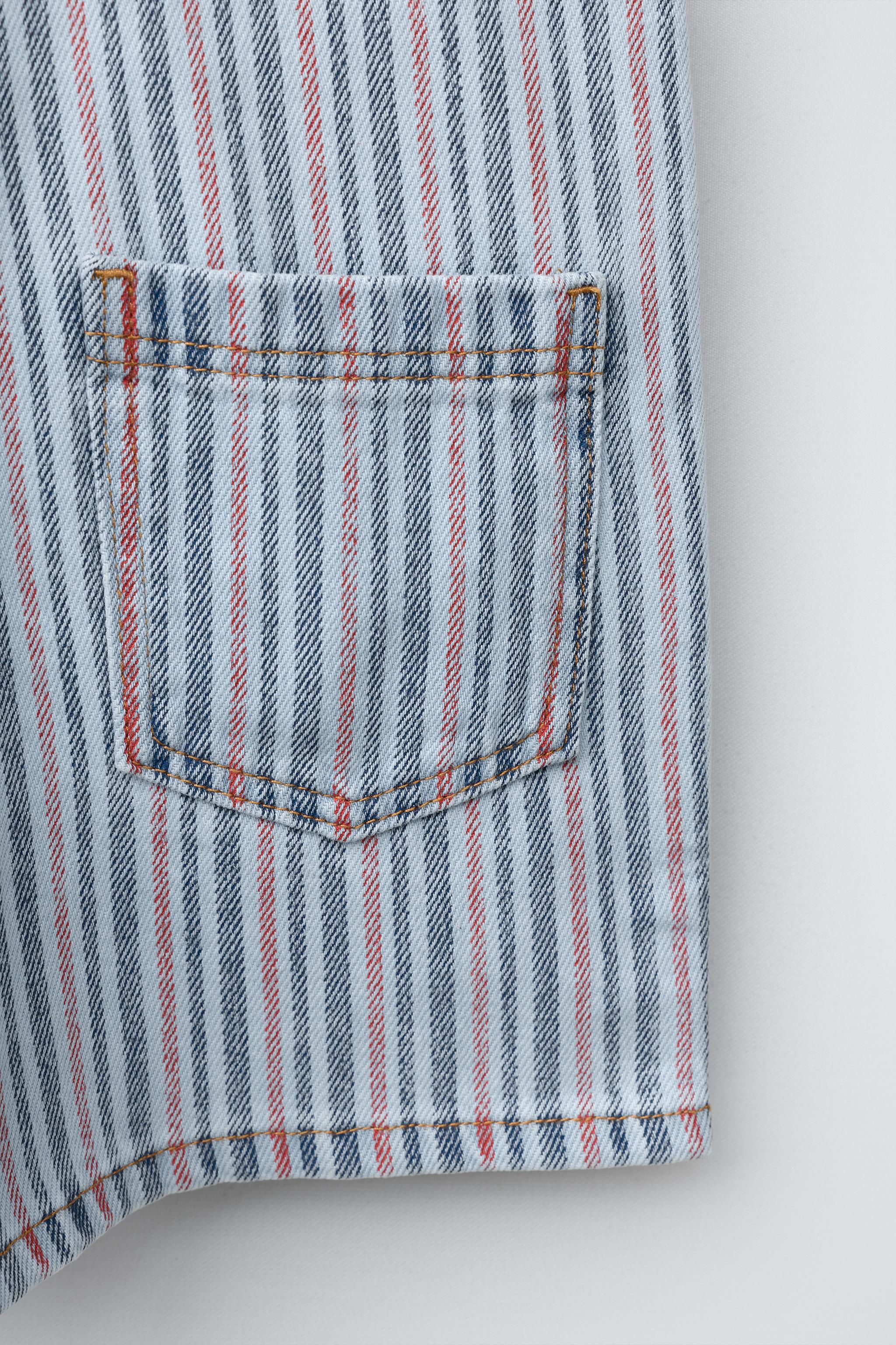 STRIPED DENIM OVERALL SHORTS