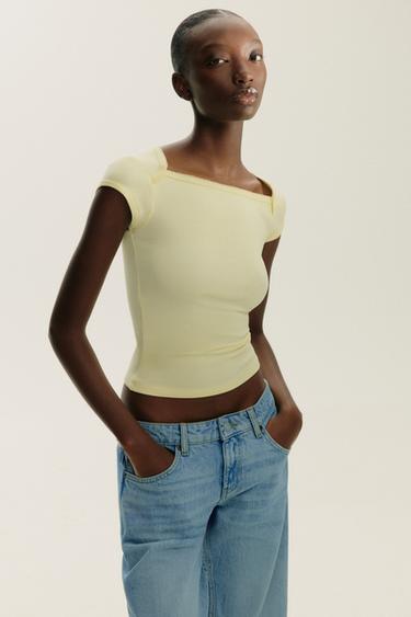 T-SHIRT ALGODÃO MODAL - Amarelo da Zara