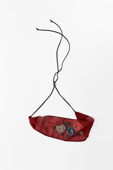 FLORAL EMBROIDERED CHOKER SCARF - Red by Zara