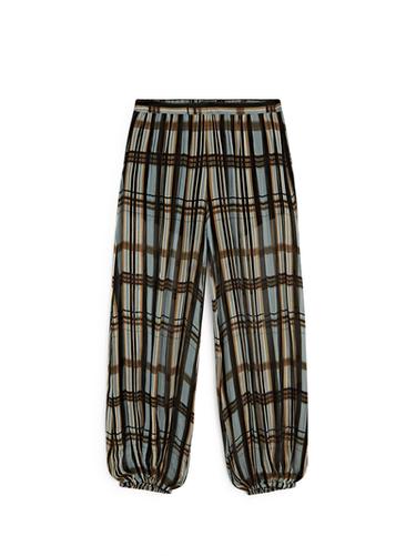 Pantalón bombacho fluido estampado cuadros - Azul claro de Zara