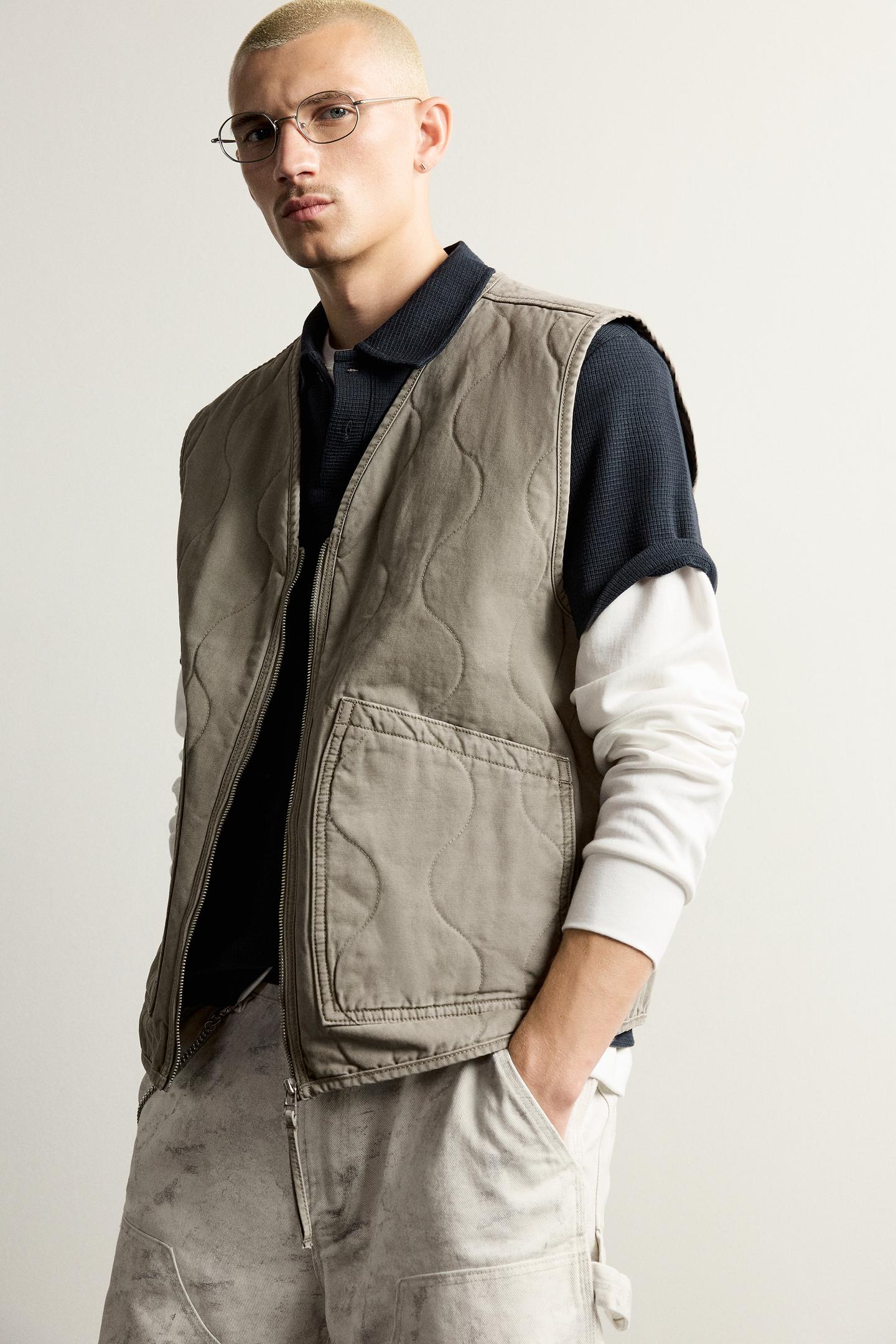 Мужской жилет Zara Washed Topstitched Vest, цвет: Хаки — фото 6