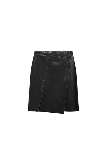 FALDA PAREO PIEL ZW COLLECTION LIMITED EDITION - Negro de Zara