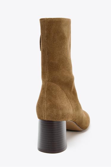 SPLIT SUEDE BLOCK HEEL ANKLE BOOTS - Sand Brown by Zara - Image 5
