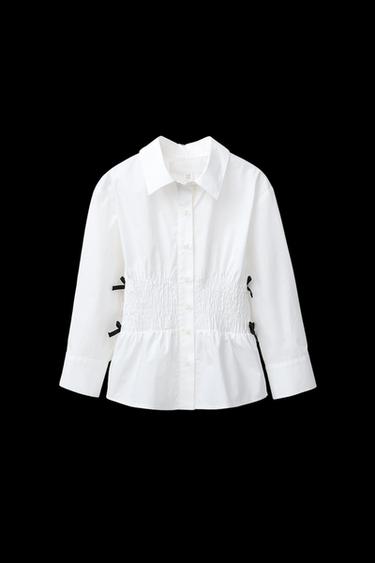 Zara CONTRAST BOW ELASTIC SHIRT - White - Image 0