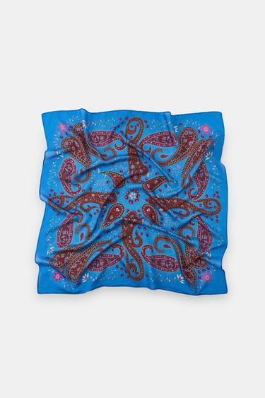 PRINTED SILK PAISLEY SCARF - Bluish by Zara