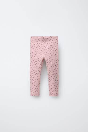Zara PRINTED RIBBED LEGGINGS - Pale pink