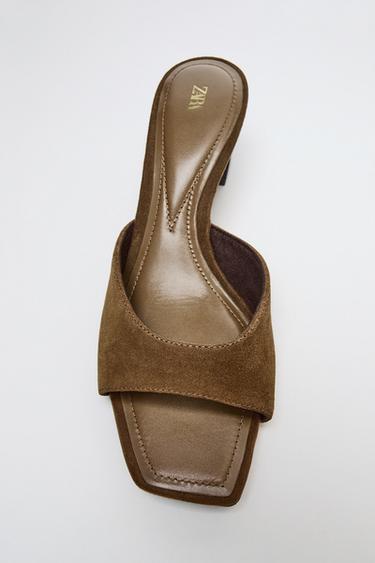 SPLIT SUEDE BLOCK HEEL MULES - Brown by Zara