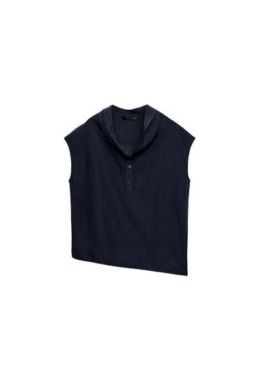 Zara ZW COLLECTION 亞麻混紡襯衫 - 海藍色