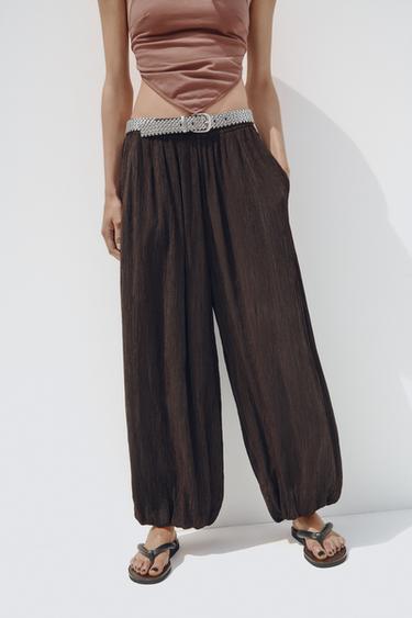 Zara TEXTURED BALLOON PANTS - Chocolate