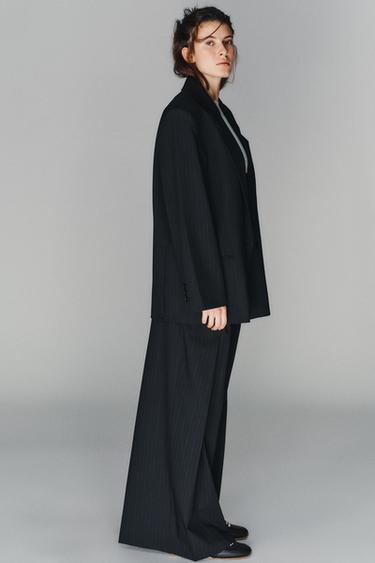 VESTE OVERSIZE À RAYURES - Bleu marine / Blanc de Zara - Image 3