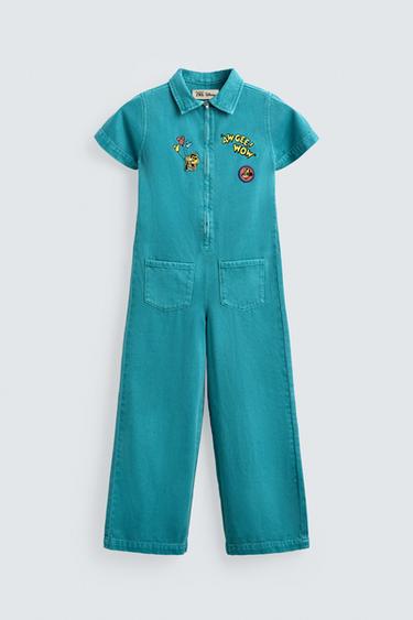 JUMPSUIT DENIM ĐÍNH MIẾNG VÁ THÊU HARRY LAMBERT FOR ZARA X DISNEY - Màu ngọc lam từ Zara - Hình ảnh 0