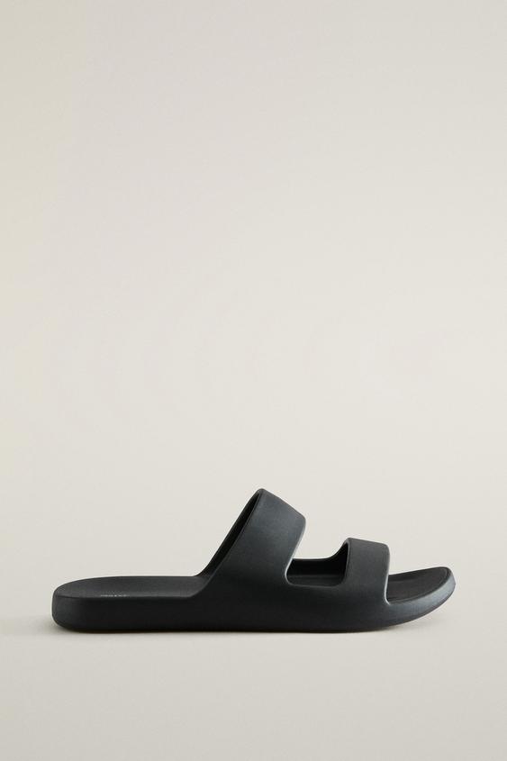 RUBBERISED FLAT SANDALS - Black by Zara - Image 0