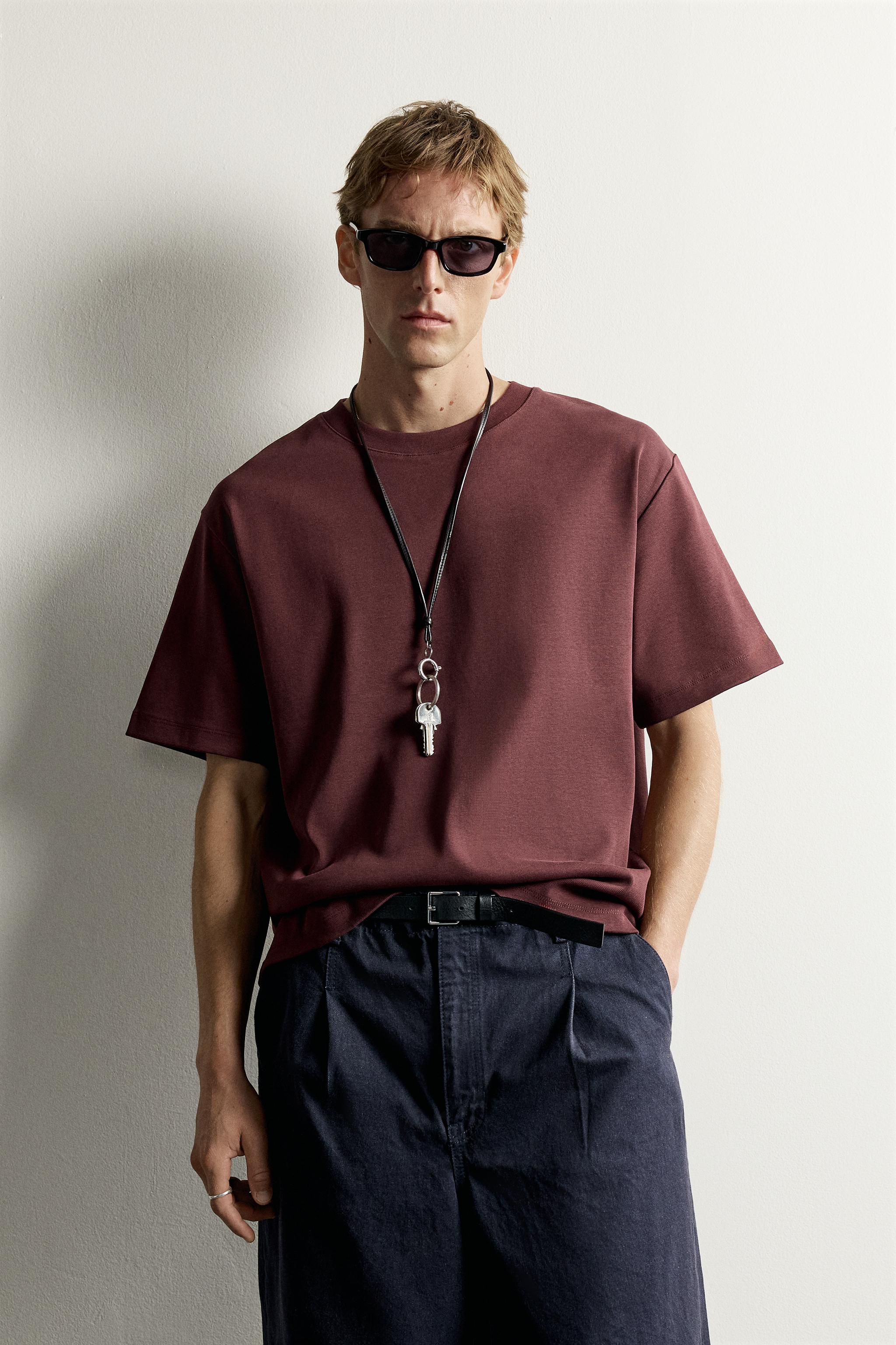 Мужские футболки Zara COMPACT RIBBED RELAXED-FIT T-SHIRT — фото 2