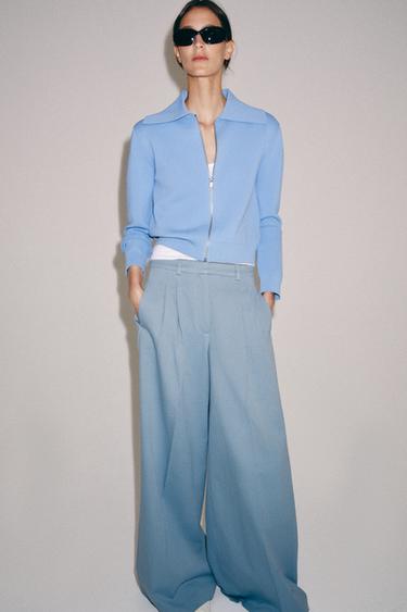 GILET EN MAILLE ZIPPÉ - Bleu ciel de Zara - Image 3