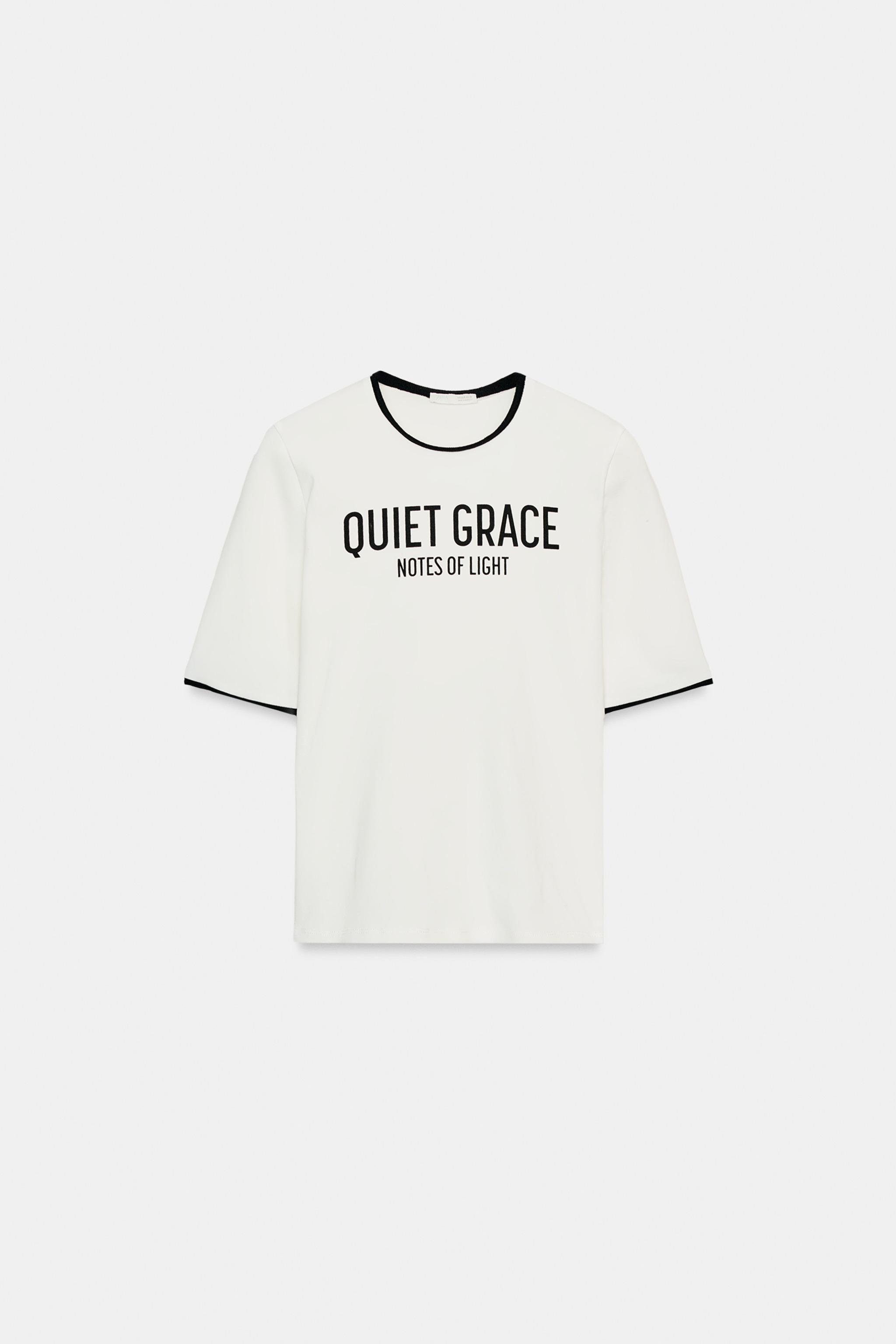 CONTRASTING TRIM TEXT T-SHIRT - White | ZARA Canada