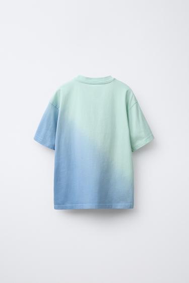 T-SHIRT TIE DYE INSCRIPTION BRODÉE - Bleu de Zara - Image 1