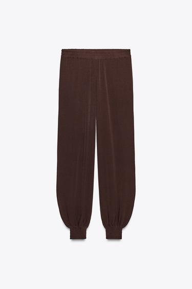 PANTALÓN PUNTO BOMBACHO - Marrón oscuro de Zara