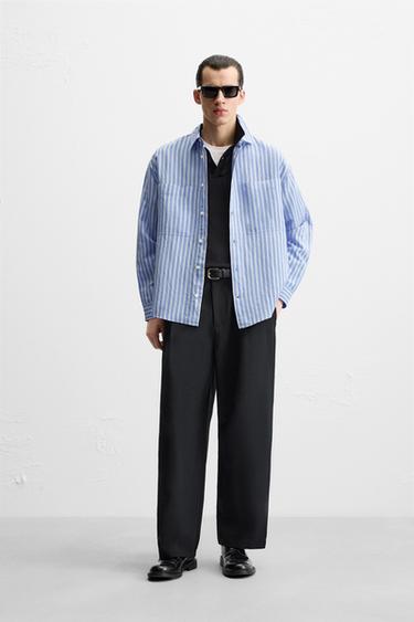 CAMISA COM TEXTURA LISTRADA - Azul da Zara - Imagem 0