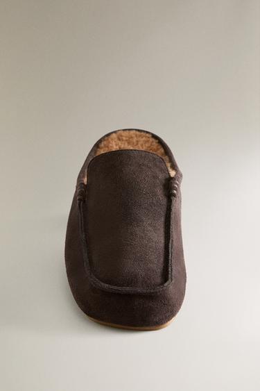 MOCASSIN OUVERT À L'ARRIÈRE EN CUIR CHAUD - Marron chocolat de Zara - Image 4