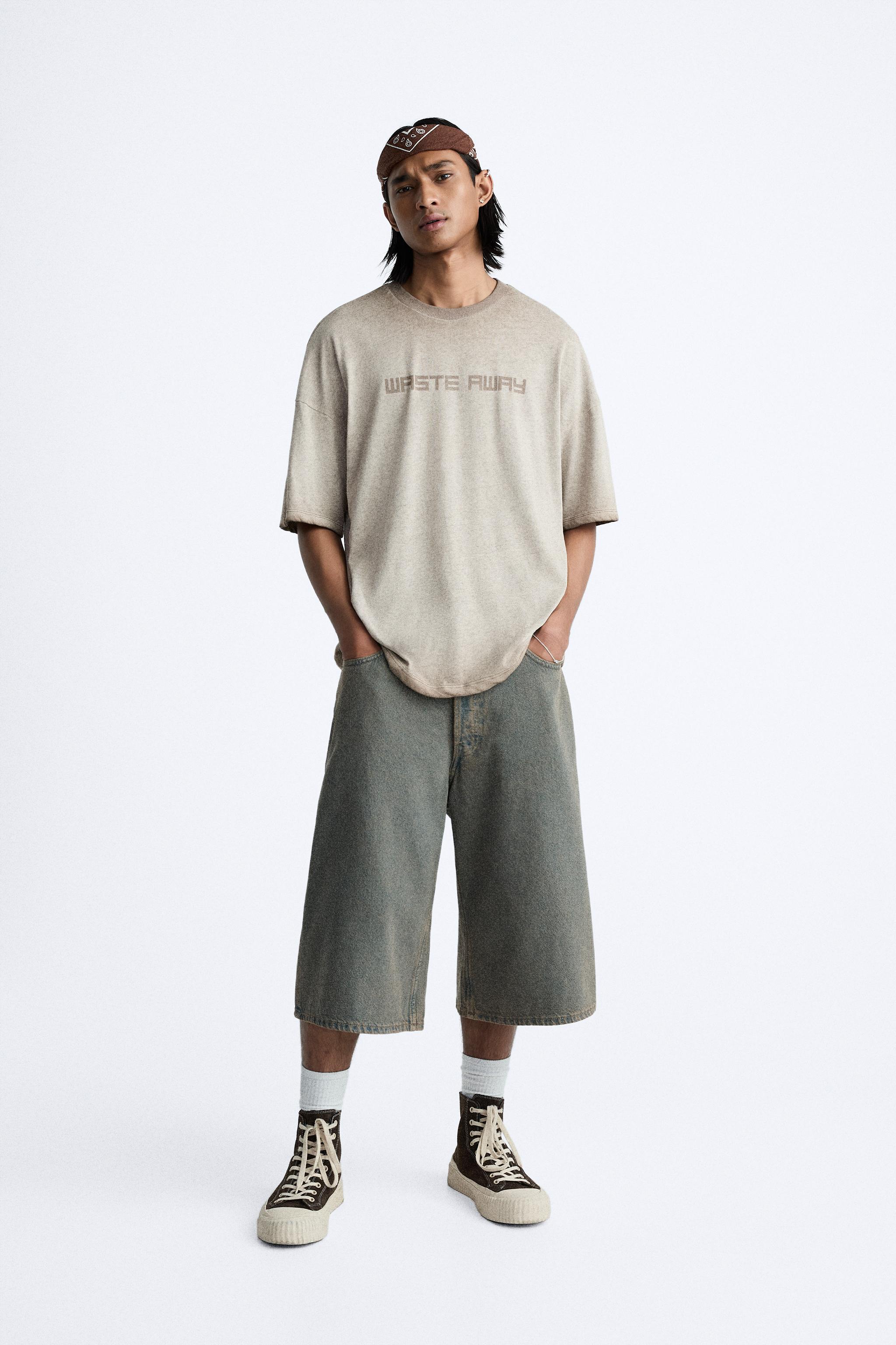 テキストウォッシュ加工Tシャツ - ライトブラウン | ZARA Japan / 日本