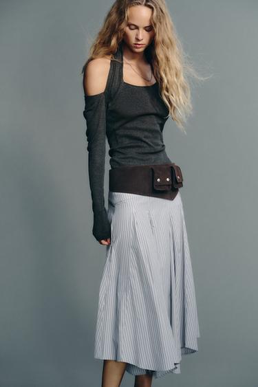 JUPE MIDI RAYURES - Gris bleu de Zara - Image 1