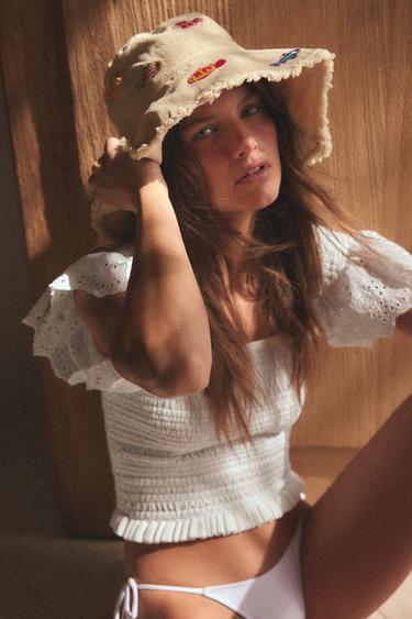 قبعة BUCKET بتطريزات سمك - خَام الخاص بـ Zara