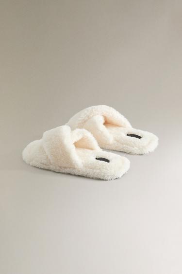 CROSSOVER FAUX SHEARLING SLIPPERS - Ecru White by Zara - Image 4