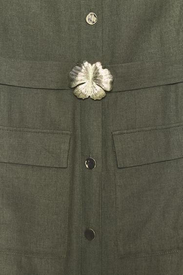 LINEN BLEND MIDI DRESS WITH BELT - Dark khaki by Zara - Image 7