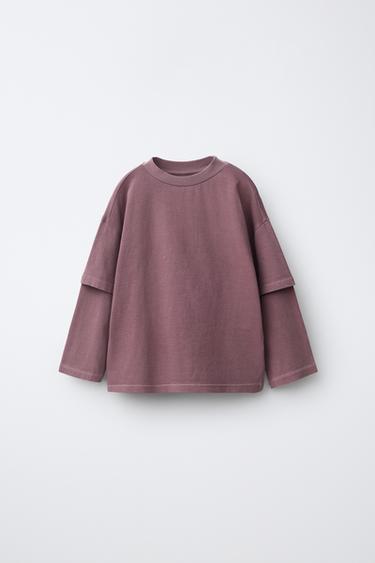 CAMISETA DOBLE MANGA LARGA - Rosa empolvado de Zara - Imagen 0