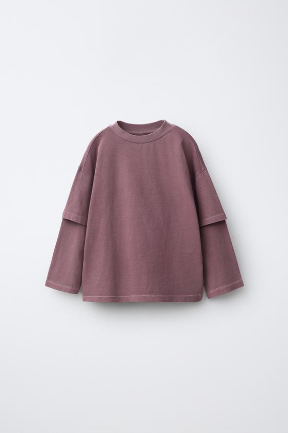 T-SHIRT DOUBLE MANCHE LONGUE - Rose poudré de Zara - Image 0