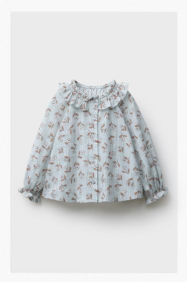 BLOUSE IMPRIMÉE À FLEURS - Bleu clair de Zara