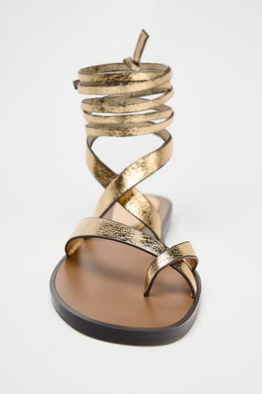 METALLIC-EFFECT SANDALS - Gold by Zara - Image 3
