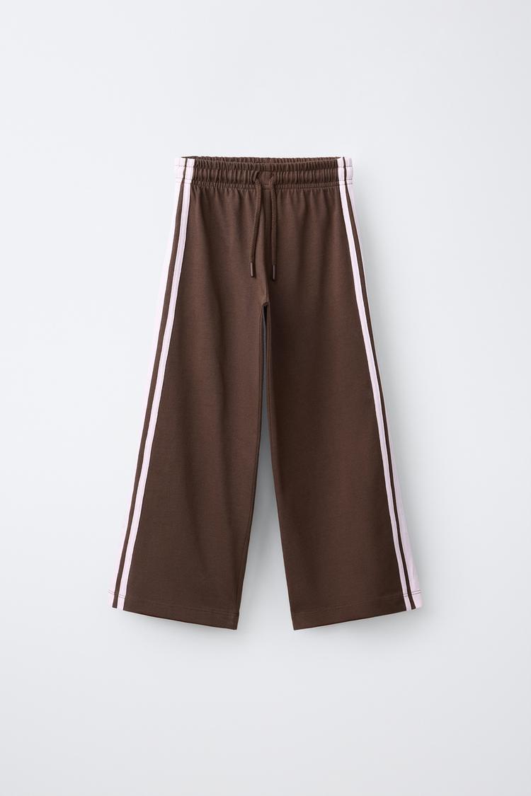 WIDE LEG PANTS WITH SIDE STRIPES — Brown