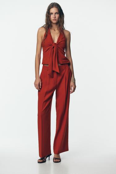 Zara KNOT HALTER VEST - Brick