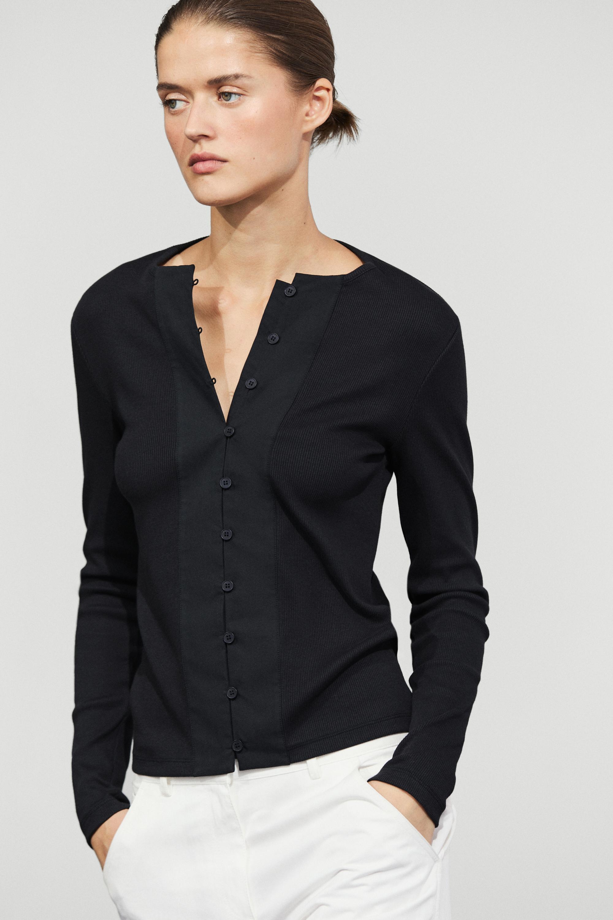 Cotton blend henley T-shirt with button detail — Charcoal gray